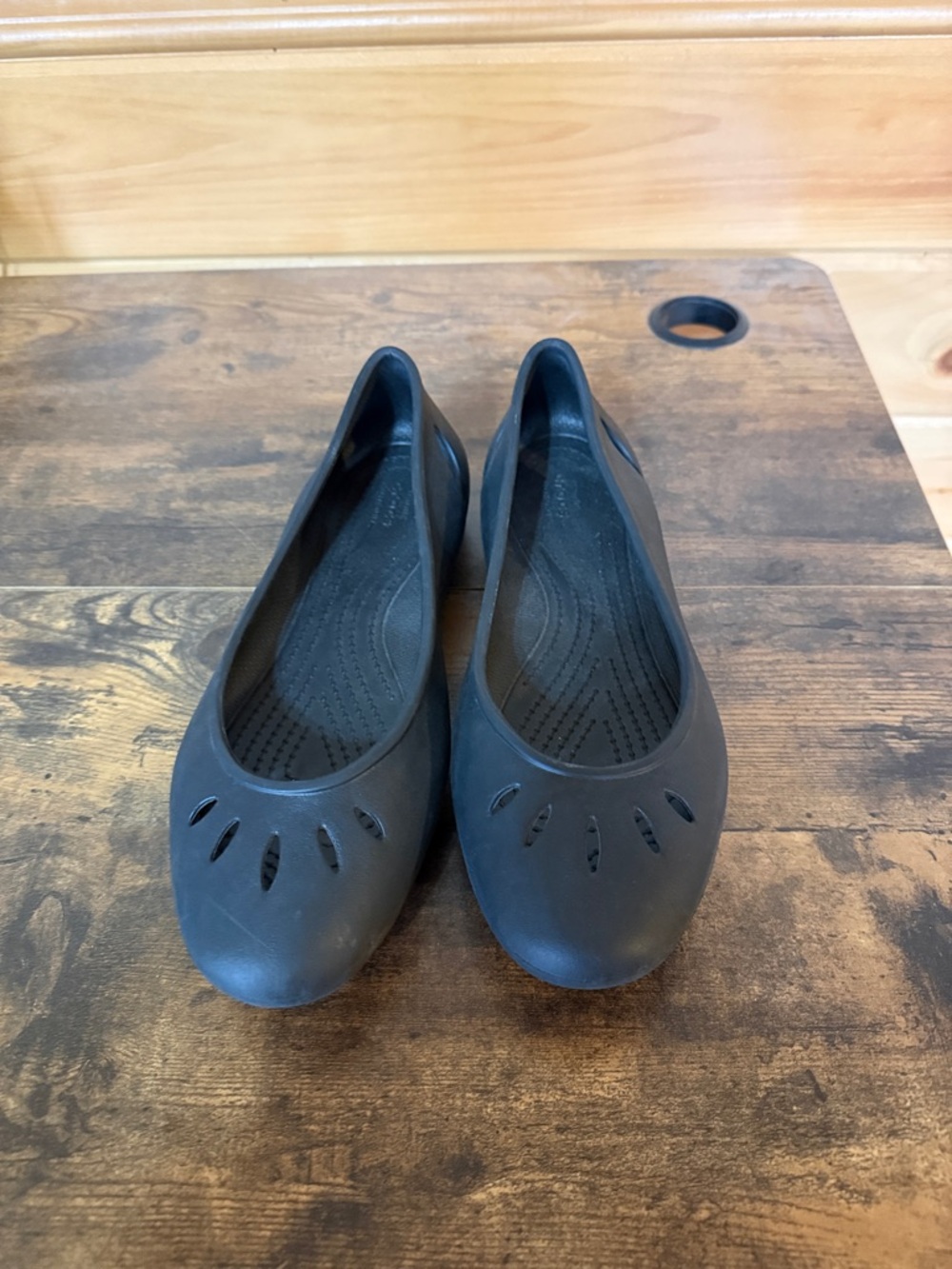 CROCS Women's Black Slip-On Ballet Flats with Cutout Detail